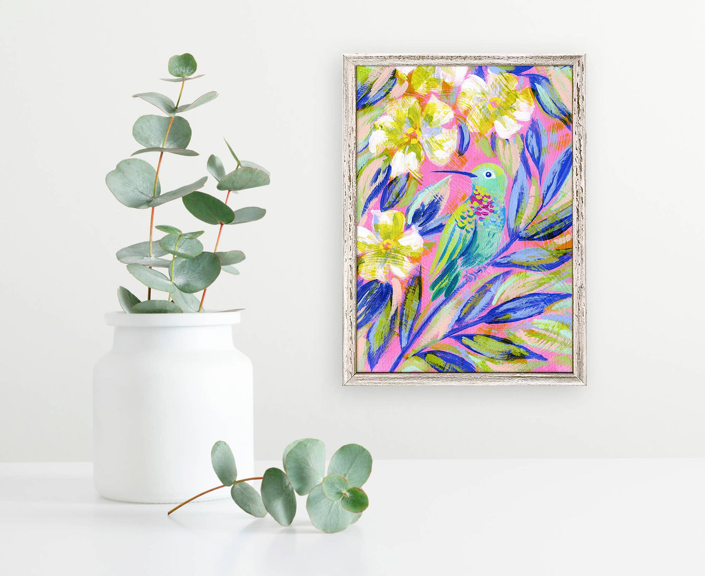 Hummingbird In Pink Mini Framed Canvas
