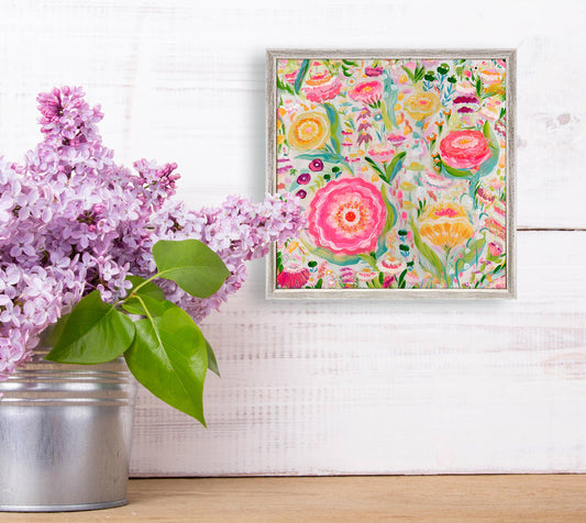 Pink & Yellow Blossoms Mini Framed Canvas