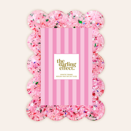 Rectangle Scalloped Acrylic Frame-Confetti Pink