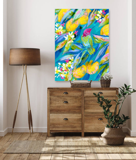 Hummingbird In Turquoise 1 Stretched Canvas