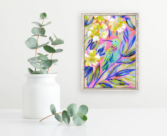 Hummingbird In Pink Mini Framed Canvas